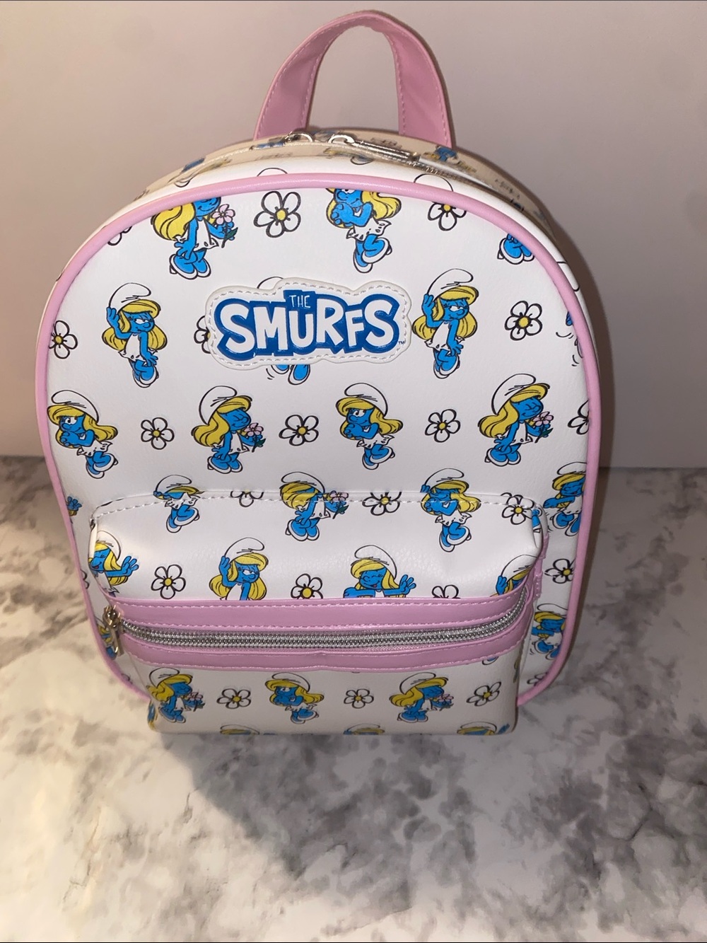 Claire's The Smurfs Mini Backpack - White, Pink, Blue, Yellow
